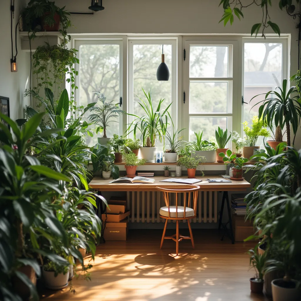 Espacio de trabajo inspirador y tranquilo con plantas